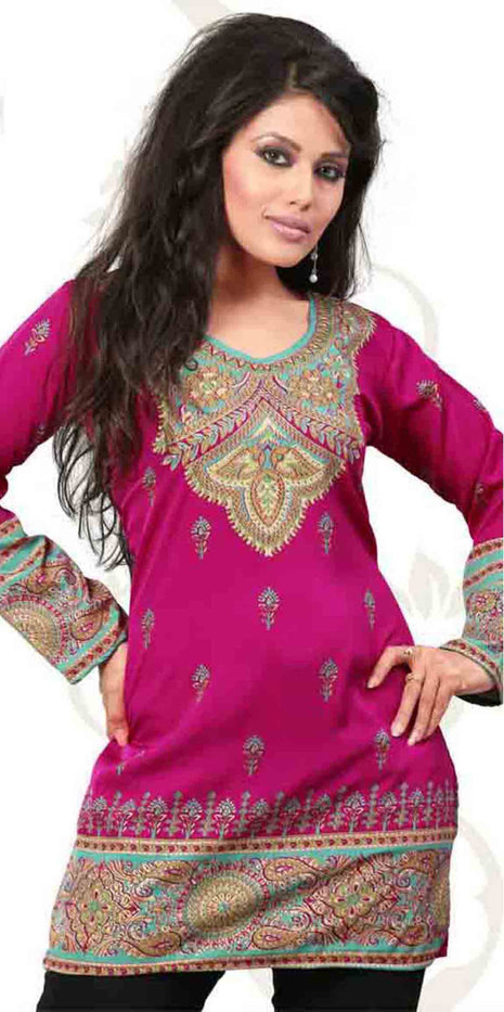 Tunic for Women Short Printed Kurtis Long Sleeves Crepe Kurti Kurta Tops - Mixed
