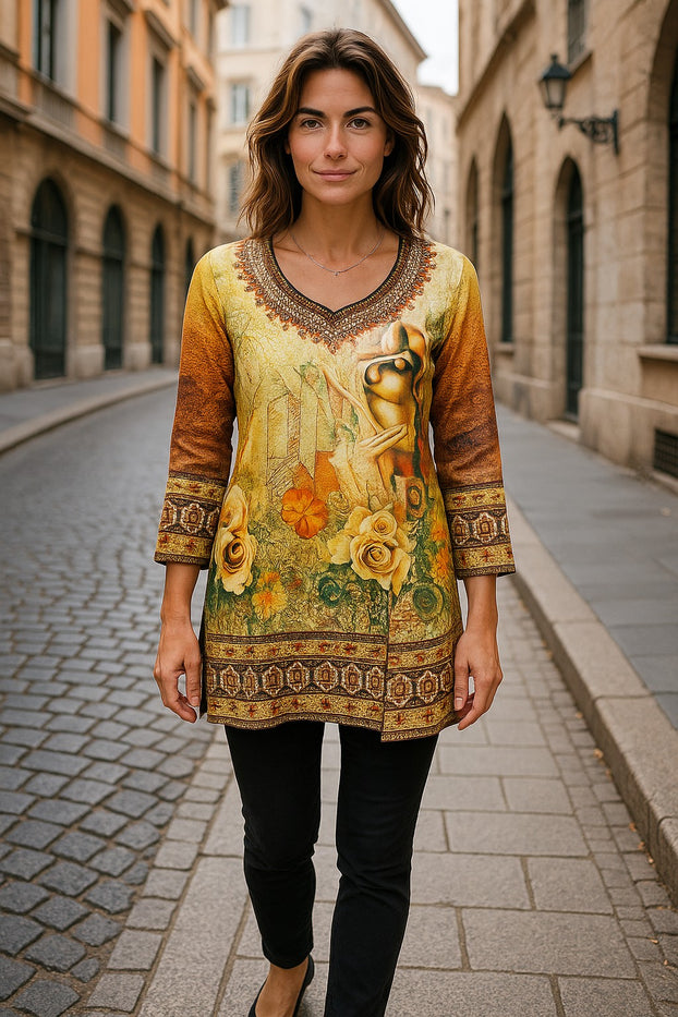 Digital Printed Pure cotton tunic, Multi color, Short Kurti, Soft and Breathable Top. - 1082-L