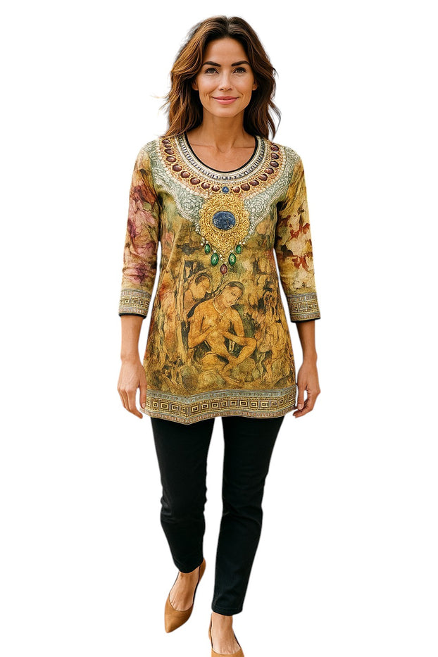 Digital Printed Pure cotton tunic, Multi color, Short Kurti, Soft and Breathable Top. - 1085-L