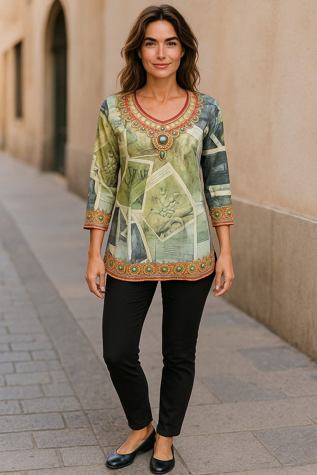 Digital Printed Pure cotton tunic, Multi color, Short Kurti, Soft and Breathable Top. - 1093-L