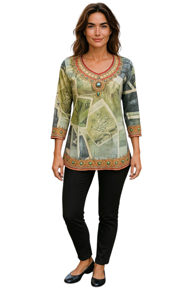 Digital Printed Pure cotton tunic, Multi color, Short Kurti, Soft and Breathable Top. - 1093-L