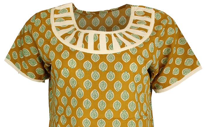 Tunic for Women 100% Cotton Round Neck, Short Sleeves Leaf Kurti Off white and Matching Kurti Neckless Design Long Kurta Tunic Top.