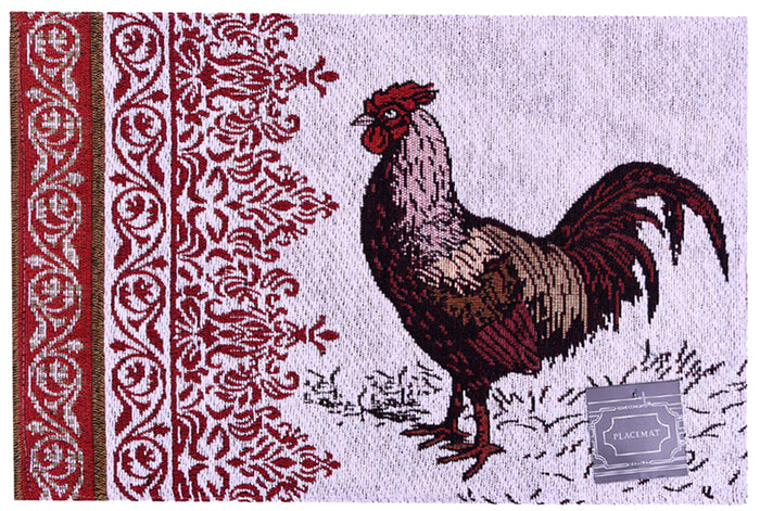 Set of 4, Colorful Rooster Printed Tapestry placemats for Dining Table, Table mat for Kitchen Table, Easy to Clean, Machine Washable Size: 13 x 19 Inches.