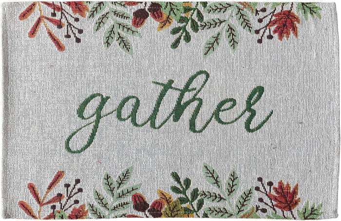 Set of 4, Harvest Collection with Gather with Leaf Design Tapestry Placemats. Dining Table, Table mat for Dining Room Easy to Clean, Machine Washable Size: 13” x 19”.