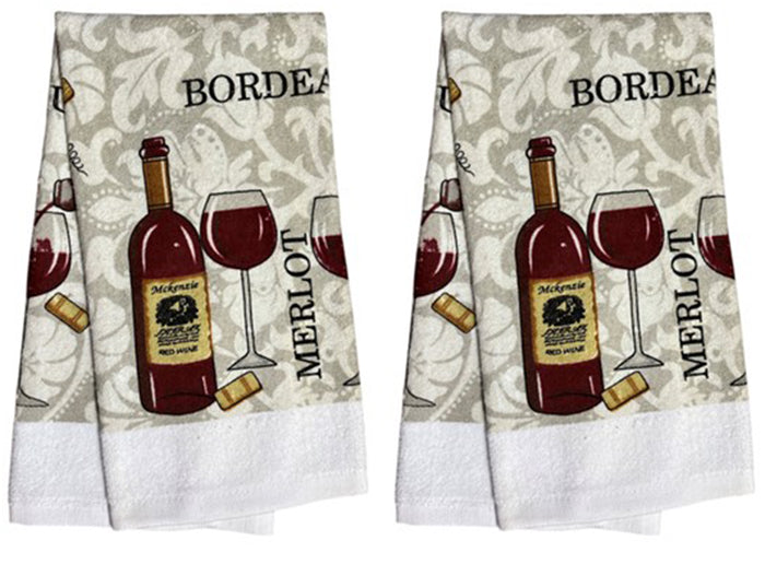 Set of 2, 100% Cotton Merlot Wine Design Everyday Printed Kitchen Towels, Soft and Absorbent Size: 18” x 28".