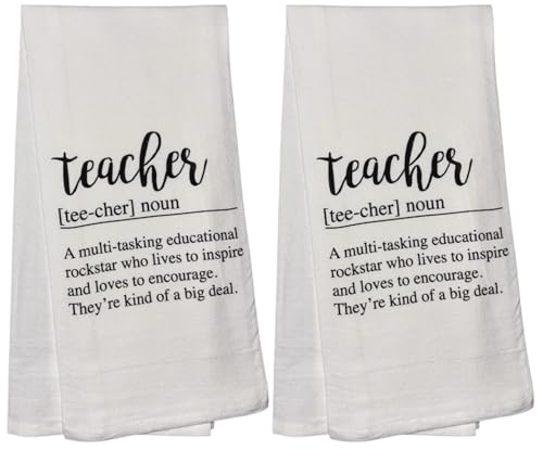 Teacher: tee-cher: A multitasking educational rockstar who lives to inspire and loves to encourage. They're kind of a big deal, Set of 2, 100% Cotton Flour Sacks Kitchen Towels Size: 20 x 30 Inch.