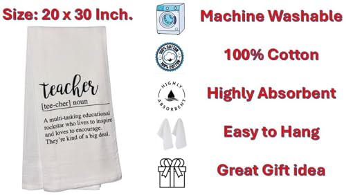 Teacher: tee-cher: A multitasking educational rockstar who lives to inspire and loves to encourage. They're kind of a big deal, Set of 2, 100% Cotton Flour Sacks Kitchen Towels Size: 20 x 30 Inch.