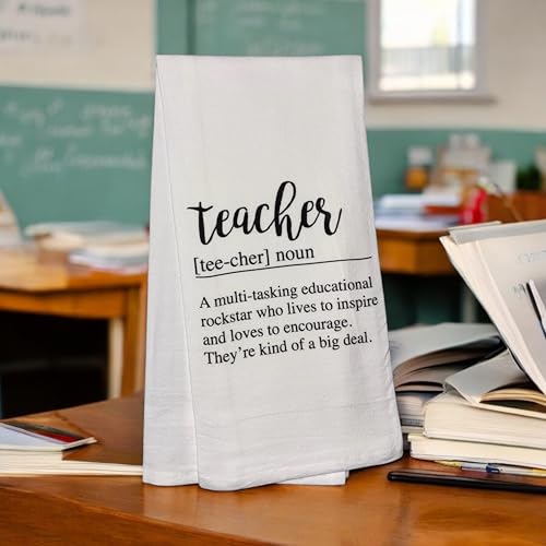 Teacher: tee-cher: A multitasking educational rockstar who lives to inspire and loves to encourage. They're kind of a big deal, Set of 2, 100% Cotton Flour Sacks Kitchen Towels Size: 20 x 30 Inch.