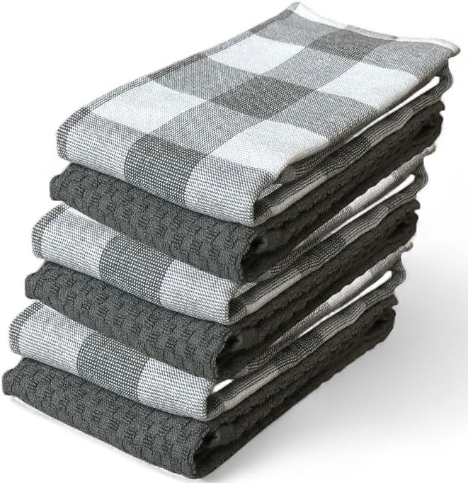 Farmhouse Kitchen towels/Hand Towels, 6 Pack Large 100% Ring-Spun Cotton with Hanging Loop, 430 GSM Soft & Ultra Absorbent, Machine Washable 16 x 28 inches.