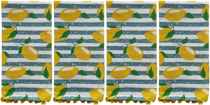 100% Cotton Lemon Pompom Design Kitchen Towels and matching apron Size: 16 x 28 Inch. Perfect Gift for Wedding, Baby Shower, Home Décor.