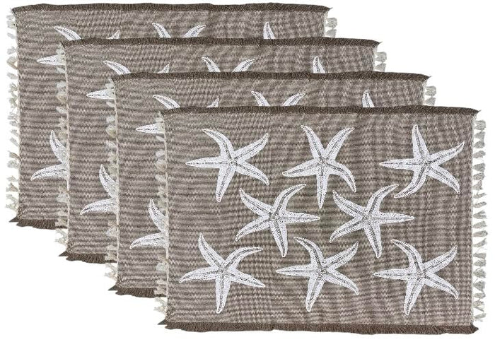 Costal Nautical White Starfish Design Kitchen Placemats for Dining Table Set of 4-100% Cotton Machine Washable Place Mat Size: 13” x 19”.