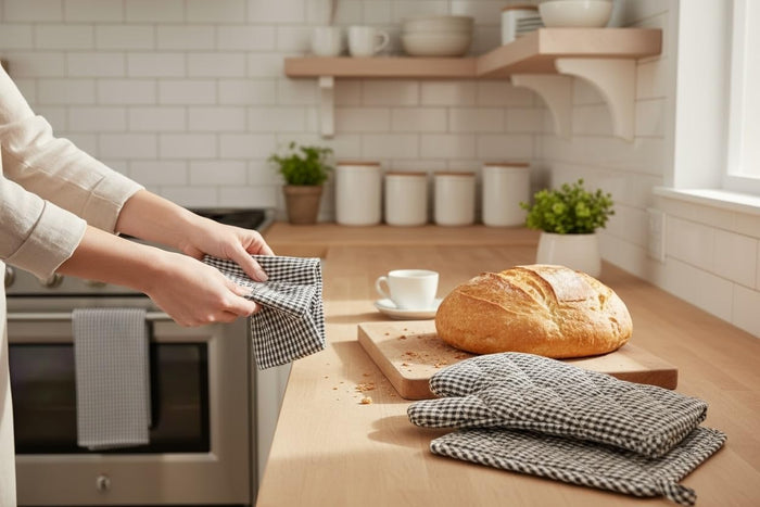 Set of 6, 100% Cotton Farmhouse Country Kitchen Linen Set, Included 4 Kitchen Towel, Ovenmitt, Potholder.