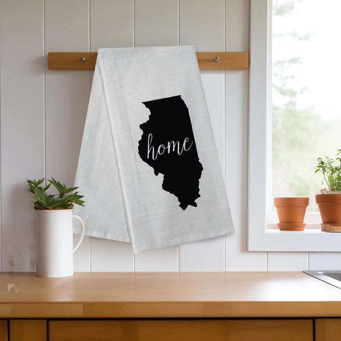 2 Pcs, 100% Cotton Lllonois State Flour Sack Printed Kitchen Towels with Sentiments Home. Size: 20" X 28". Inspired by The State WE Call Home.