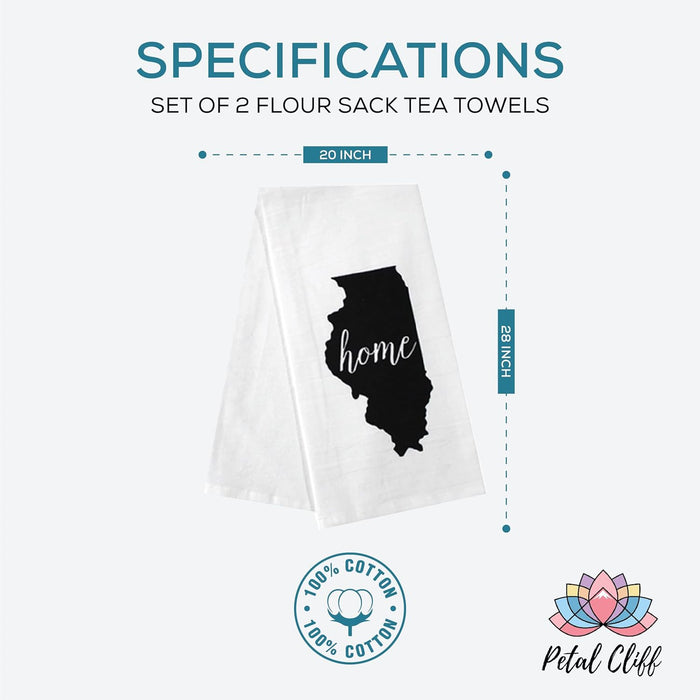 2 Pcs, 100% Cotton Lllonois State Flour Sack Printed Kitchen Towels with Sentiments Home. Size: 20" X 28". Inspired by The State WE Call Home.