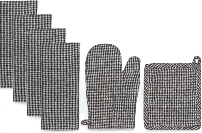 Set of 6, 100% Cotton Farmhouse Country Kitchen Linen Set, Included 4 Kitchen Towel, Ovenmitt, Potholder.