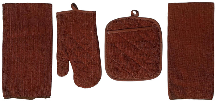 Set of 4, 100% Polyester 1 Kitchen Towel, 1 Dishcloth, 1 Potholder, 1 Oven mitt Kitchen Linen Set for Kitchen Décor for Cooking, Baking, Barbecue.