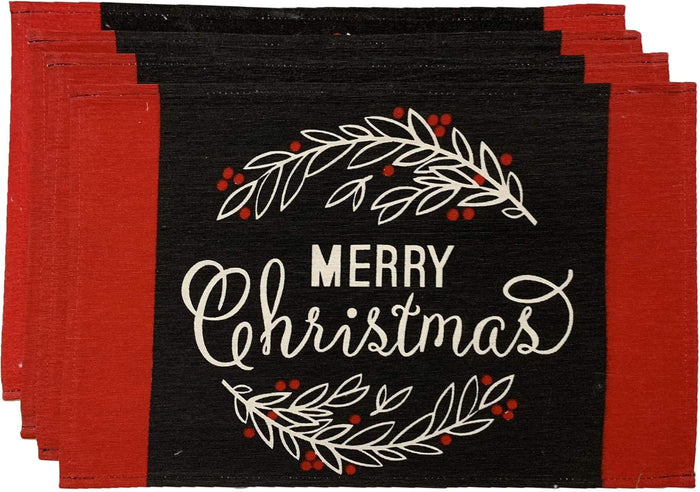 Set of 4, Merry Christmas Tapestry Placemats, for Holiday Season, Home Decoration Kitchen Dining Table Easy to Clean Size: 13" x 19".