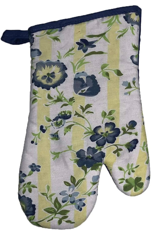 Blue Flower Printed Design 6 Pcs Non-Slip, Heat Resistant Kitchen Towel Set, Includes 4 Potholder, 2 Oven Mitt.