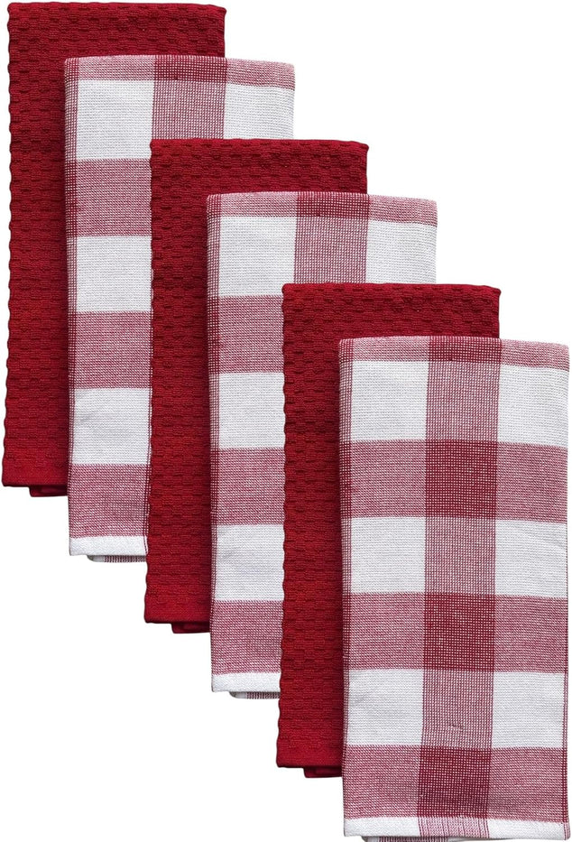 Farmhouse Kitchen towels/Hand Towels, 6 Pack Large 100% Ring-Spun Cotton with Hanging Loop, 430 GSM Soft & Ultra Absorbent, Machine Washable 16 x 28 inches.