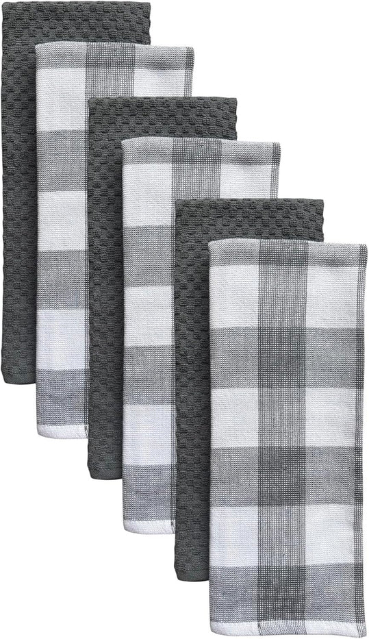 Farmhouse Kitchen towels/Hand Towels, 6 Pack Large 100% Ring-Spun Cotton with Hanging Loop, 430 GSM Soft & Ultra Absorbent, Machine Washable 16 x 28 inches.