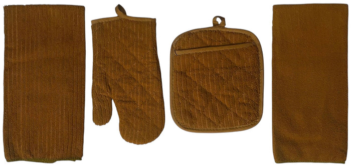 Set of 4, 100% Polyester 1 Kitchen Towel, 1 Dishcloth, 1 Potholder, 1 Oven mitt Kitchen Linen Set for Kitchen Décor for Cooking, Baking, Barbecue.