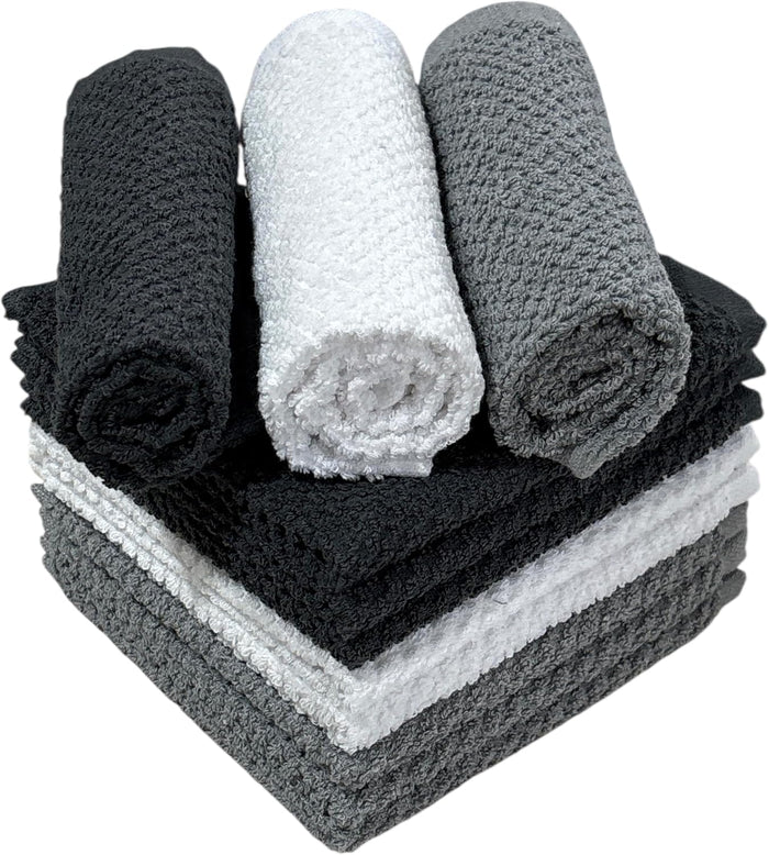 Washcloths Set of 8 - Popcorn Weave Wash Cloth Designed to Exfoliate Your Hands, Body or Face - Extra Absorbent 100% Ring Spun Cotton 12" X 12"