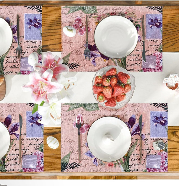 Set of 4, Iris Flowers Printed Tapestry placemats for Dining Table, Table mat for Kitchen Table, Spring and Summer Collection Easy to Clean, Machine Washable Size: 13 x 19 Inches.