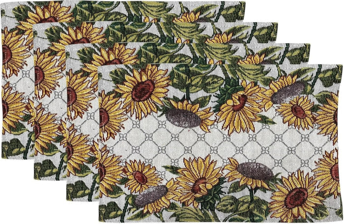 Sunflower Design Printed Four Pcs Tapestry placemats for Dining Table, Table mat for Kitchen Table, Spring and Summer Collection Easy to Clean, Machine Washable Size: 13 x 19 Inches.