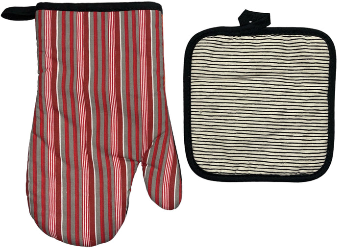 2 Pcs, 100% Cotton Fabric Heat Resistant up to 450 F Neoprene Kitchen Sets, 1 Oven Mitt and 1 Pot Holder.