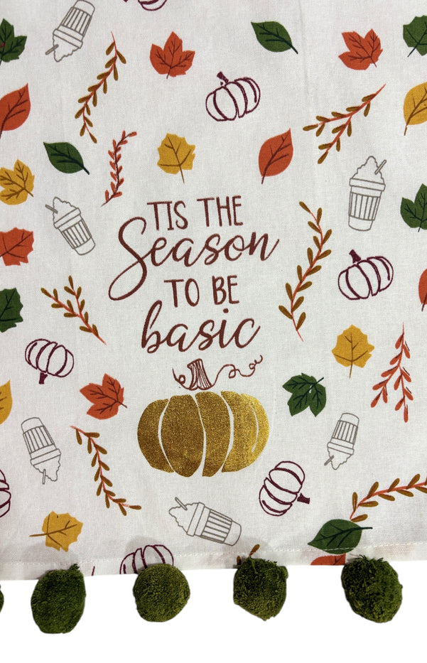 Fall / Autumn Oversized Hand Towels with Pom Pom with Sentiment Fall is My Second Favorite F Word & TIS The Season to Be Basic, Set of 2 Size: 18" x 26"