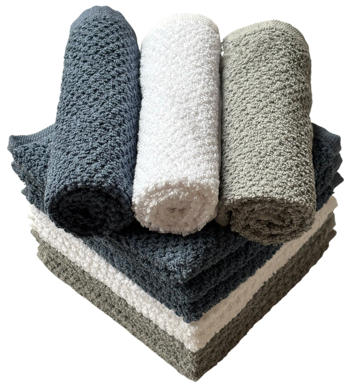 Washcloths Set of 8 - Popcorn Weave Wash Cloth Designed to Exfoliate Your Hands, Body or Face - Extra Absorbent 100% Ring Spun Cotton 12" X 12"