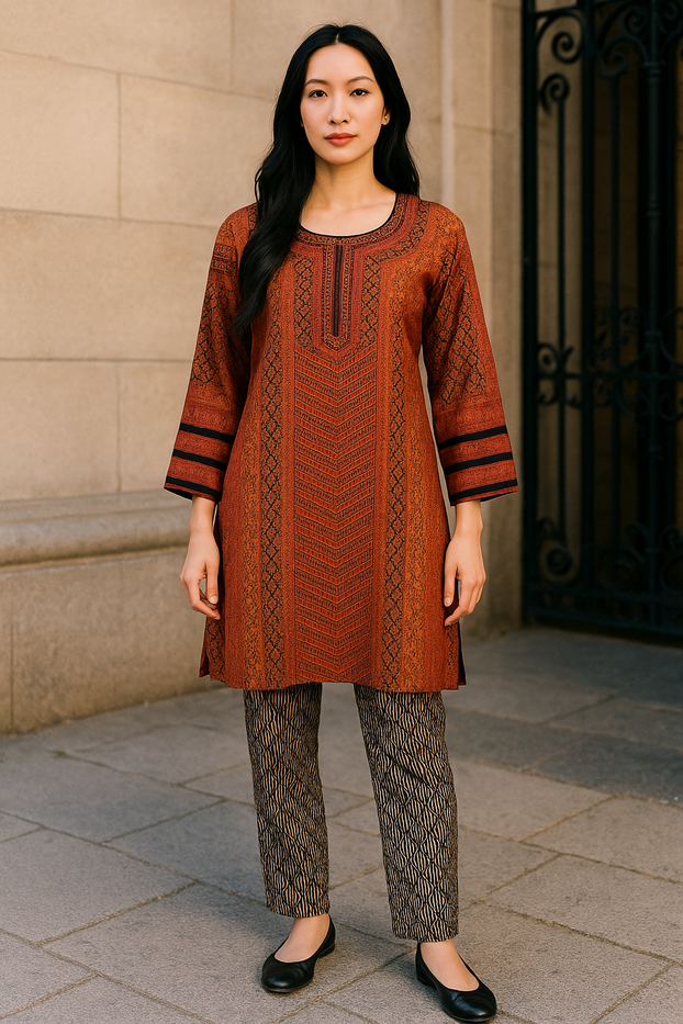 Tunic for Women Round Neck Short Printed Crape Kurti Kurta Long Sleeves Tunic Top. 125-L