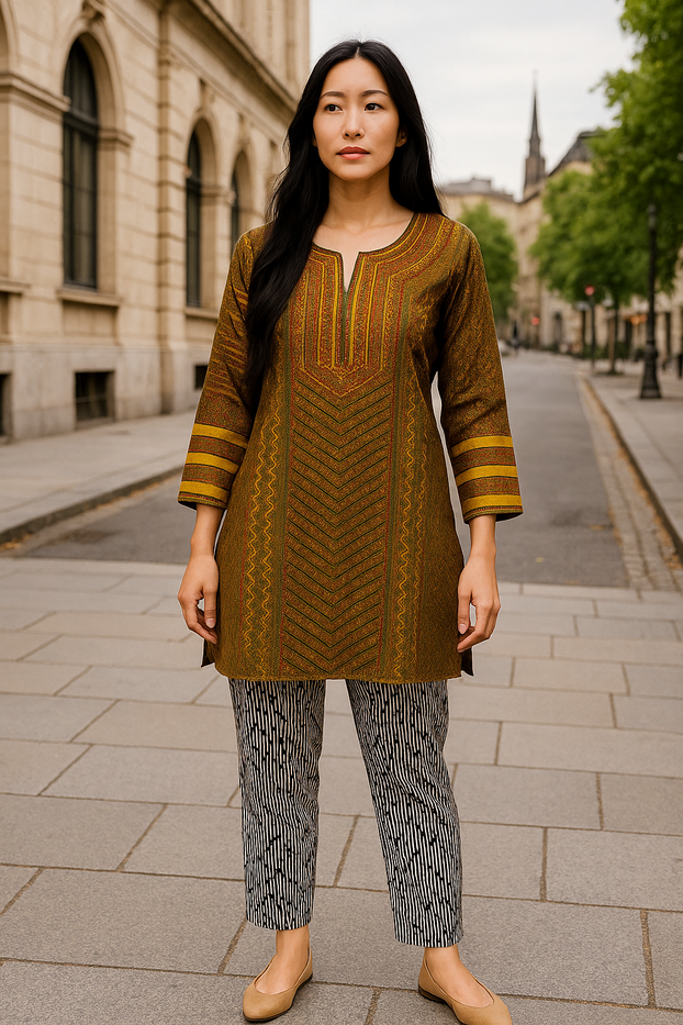 Tunic for Women Round Neck Short Printed Crape Kurti Kurta Long Sleeves Tunic Top. 125-L