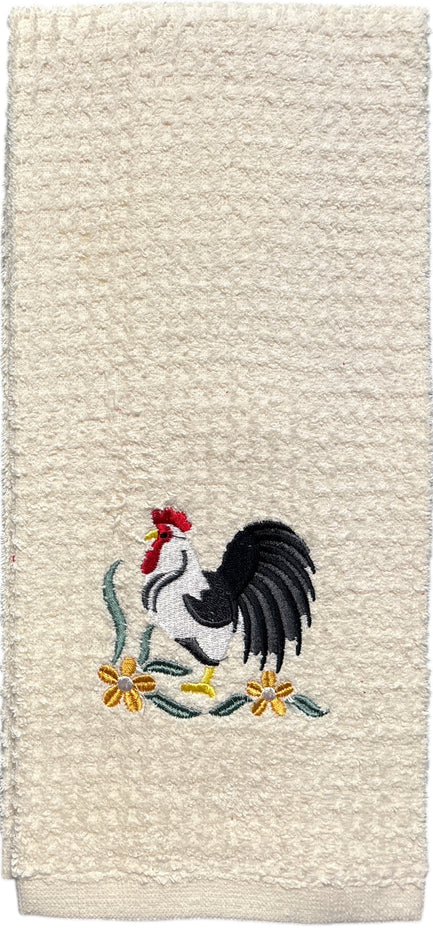 Two pcs, Rooster Embroidery and Plain Terry Cotton Kitchen Towel, Super Absorbent, Heavy Duty, Great for Kitchen, or Household Size: 15” x 25”.