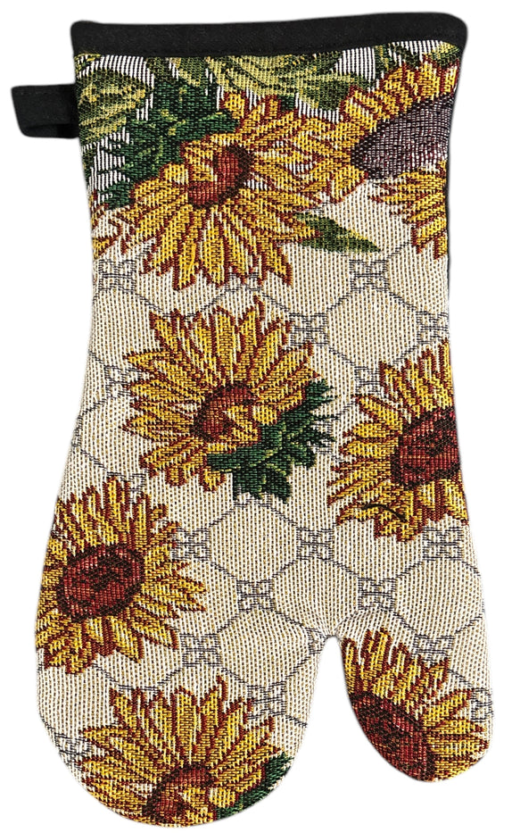 Set of 10 Sunflower Design Tapestry Kitchen Sets Includes 4 Placemats, 4 Kitchen Towels, a Potholder, and an Oven Mitt.