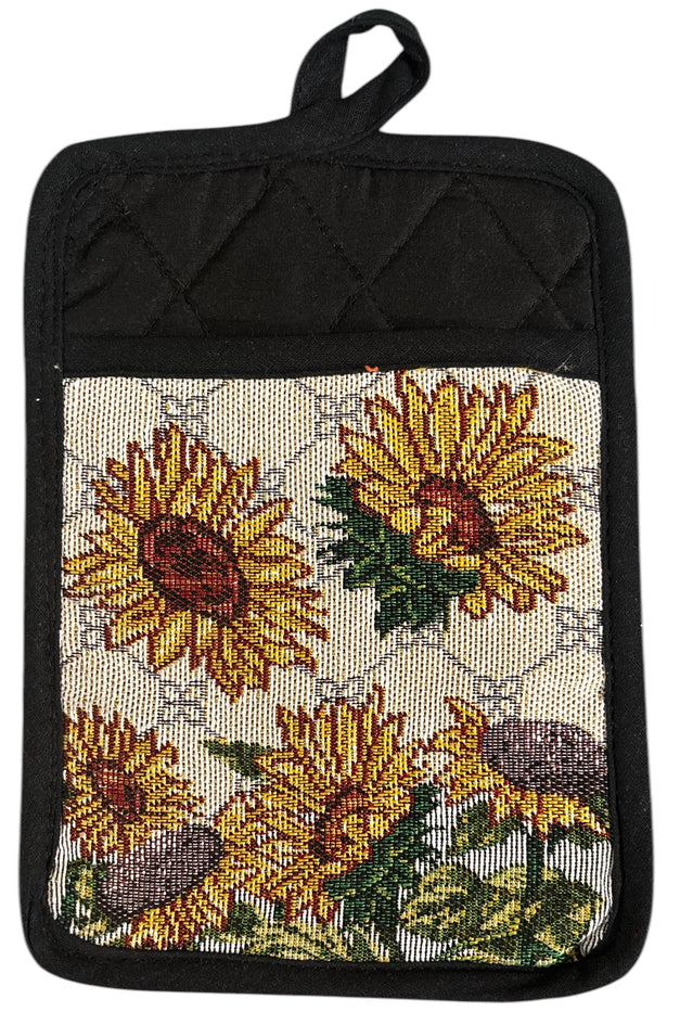 Set of 10 Sunflower Design Tapestry Kitchen Sets Includes 4 Placemats, 4 Kitchen Towels, a Potholder, and an Oven Mitt.