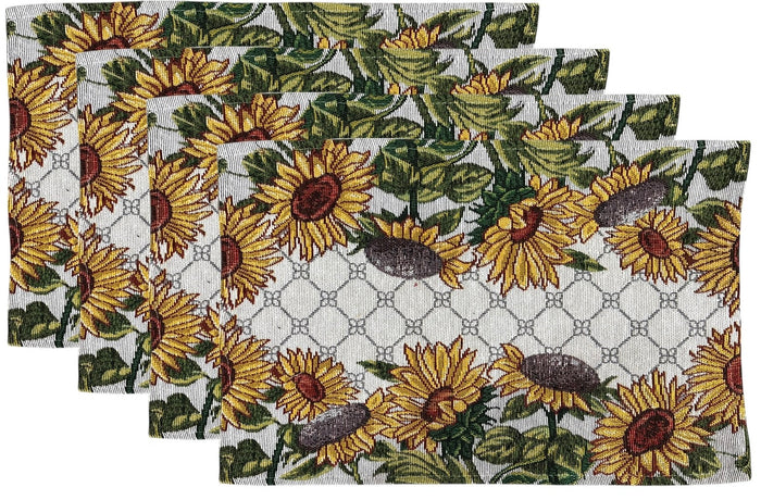 Set of 10 Sunflower Design Tapestry Kitchen Sets Includes 4 Placemats, 4 Kitchen Towels, a Potholder, and an Oven Mitt.