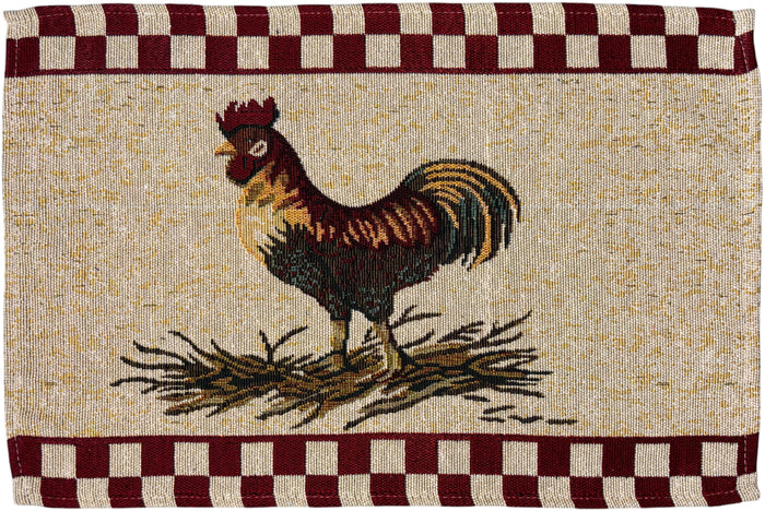 Set of 4, Farmhouse Rooster Design Tapestry placemats for Kitchen Dining Table Mats, Easy to Clean, Machine Washable. Size: 13" x 19".