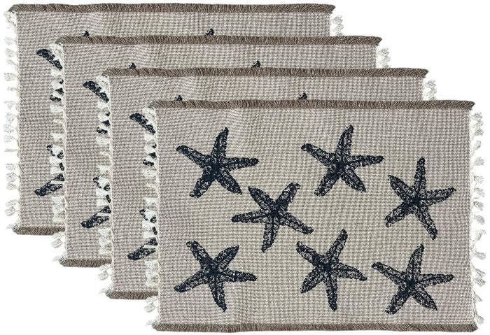 Costal Nautical White Starfish Design Kitchen Placemats for Dining Table Set of 4-100% Cotton Machine Washable Place Mat Size: 13” x 19”.