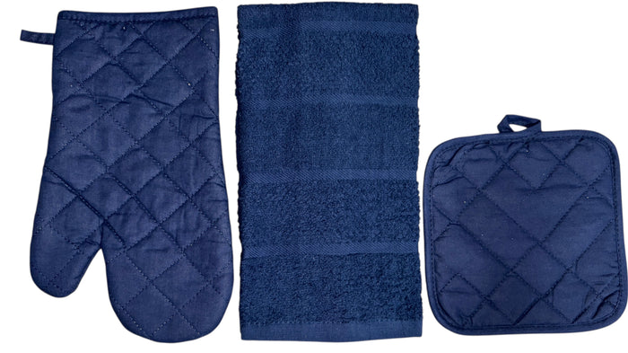 Three Pcs, Solid Quilted Heat-Resistant Kitchen Sets: Kitchen Towels, Oven Mitts, and Potholders Ultra-Absorbent and Durable. (Red)