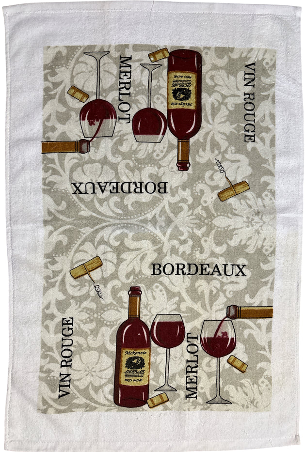 Set of 2, 100% Cotton Merlot Wine Design Everyday Printed Kitchen Towels, Soft and Absorbent Size: 18” x 28".