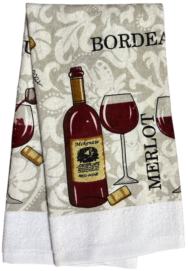 Set of 2, 100% Cotton Merlot Wine Design Everyday Printed Kitchen Towels, Soft and Absorbent Size: 18” x 28".