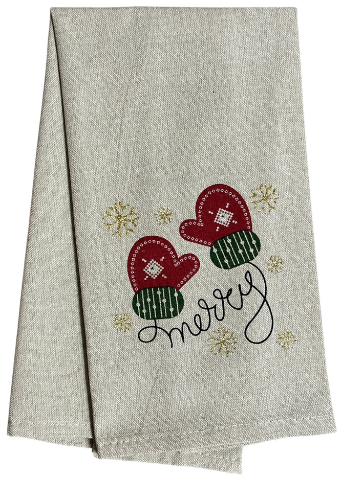 Set of 6, 100% Cotton Assorted Funny Christmas Kitchen Towels with Sentiments on White & Dark Linen Soft and Absorbent Tea Towels / Kitchen Towel Size: 15” x 25".