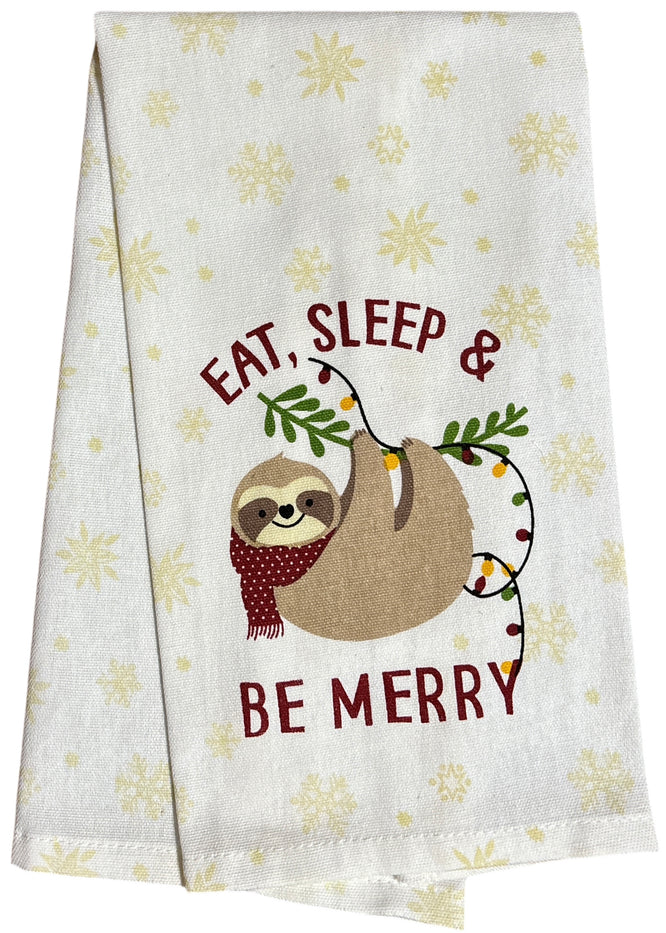 Set of 6, 100% Cotton Assorted Funny Christmas Kitchen Towels with Sentiments on White & Dark Linen Soft and Absorbent Tea Towels / Kitchen Towel Size: 15” x 25".