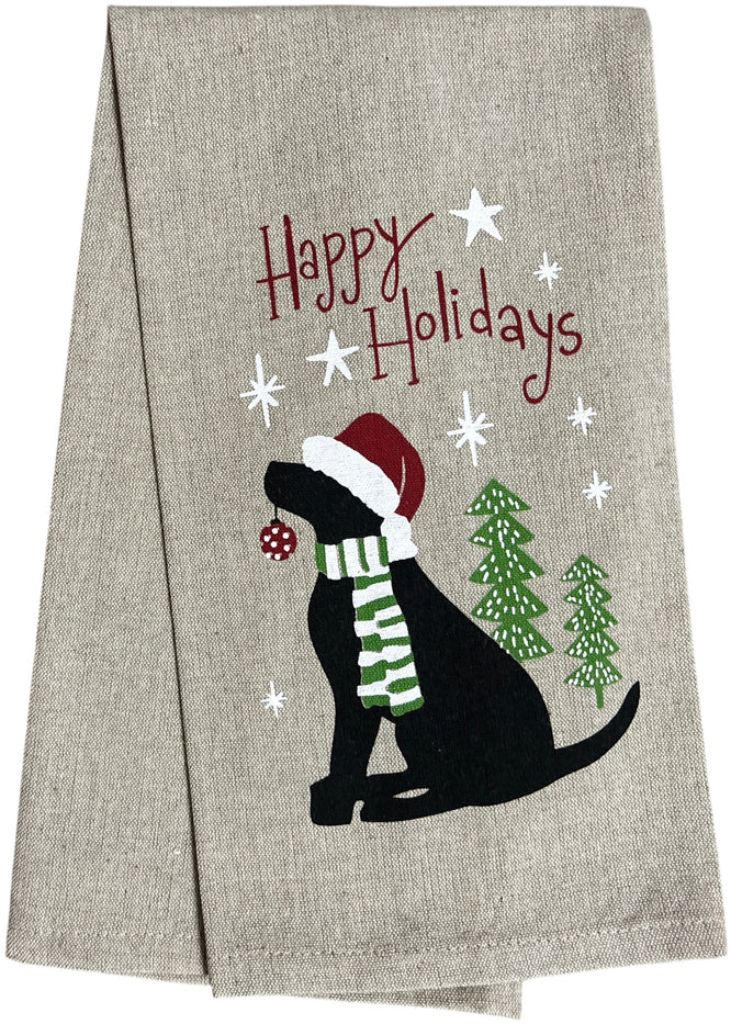 Set of 6, 100% Cotton Assorted Funny Christmas Kitchen Towels with Sentiments on White & Dark Linen Soft and Absorbent Tea Towels / Kitchen Towel Size: 15” x 25".