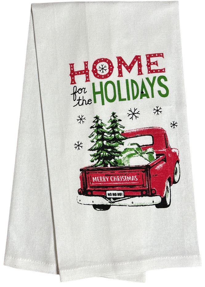 Set of 6, 100% Cotton Assorted Funny Christmas Kitchen Towels with Sentiments on White & Dark Linen Soft and Absorbent Tea Towels / Kitchen Towel Size: 15” x 25".