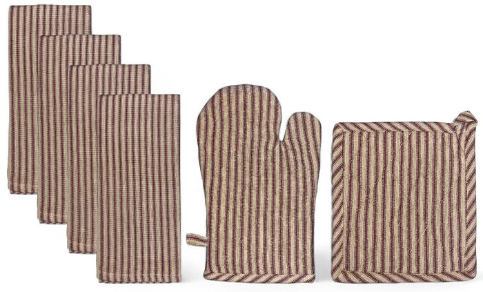 Set of 6, 100% Cotton Farmhouse Country Kitchen Linen Set, Included 4 Kitchen Towel, Ovenmitt, Potholder.