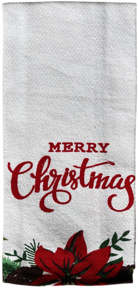 Red Poinsettia Flower 10 Pcs Tapestry Kitchen Set with Merry Christmas for Holiday Season, 4 Placemats, 4 Kitchen Towels, Oven Mitts, Pot Holders