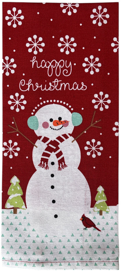 Snowman and snowflex Design with Happy Christmas, 6 Pcs Holiday Season Kitchen Towel Sets, 2 Kitchen Towels, 2 Potholder & 2 Oven mitt. Tree, Santa, Snowflake, Includes 4 Kitchen Towels, Pot Holder & Oven mitt.