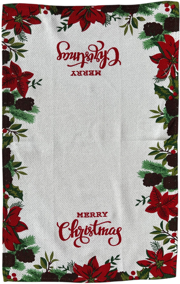 Red Poinsettia Flower 10 Pcs Tapestry Kitchen Set with Merry Christmas for Holiday Season, 4 Placemats, 4 Kitchen Towels, Oven Mitts, Pot Holders